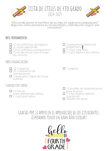 supply list spanish